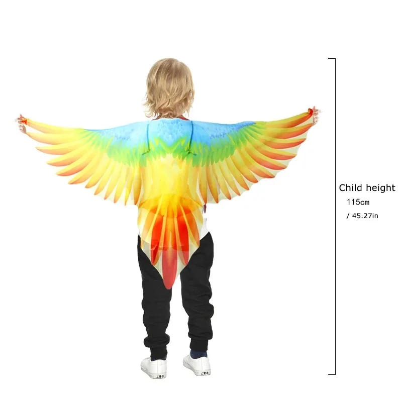 Costume d'Halloween pour Enfants, Ailes de Perroquet, Coiffe Everak Trempée, Accessoires de Performance, Cape de Carnaval, Cosplay, Cadeau pour Fille et Garçon, Robe de Barrage