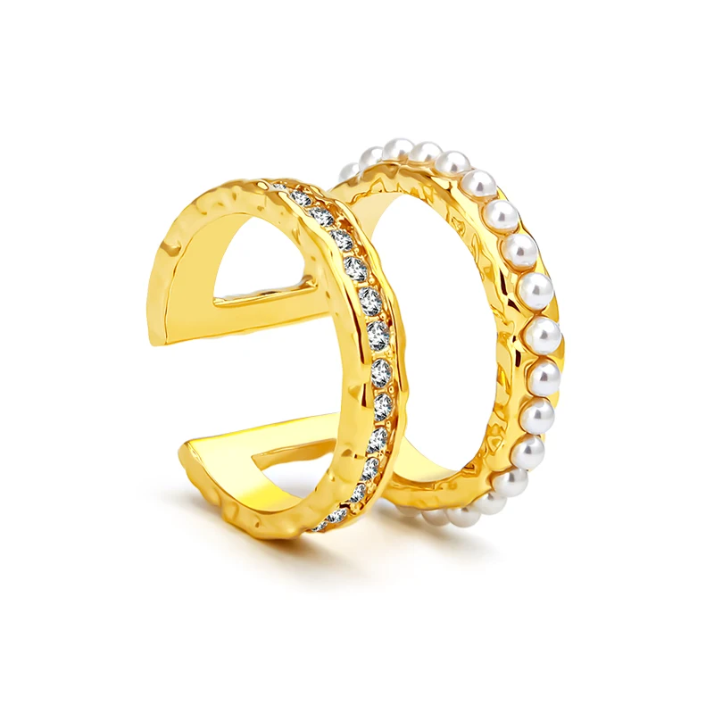 Cutout Double Line Ring For Women Pearl Gold Color 18K Plated Fashion Jewelry Rings Simple Office Dropship Anillos Mujer Dropshi