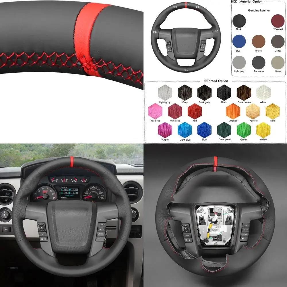 

Чехол на руль автомобиля для Ford F-150 (Raptor) 2009-2015, сшитая вручную кожа и замшевая пленка на руль автомобиля