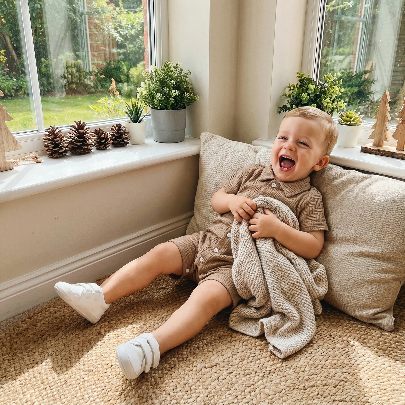 

Baby Boy Summer Lapel Romper Fashionable Solid Color Short Sleeve Button Down Jumpsuits