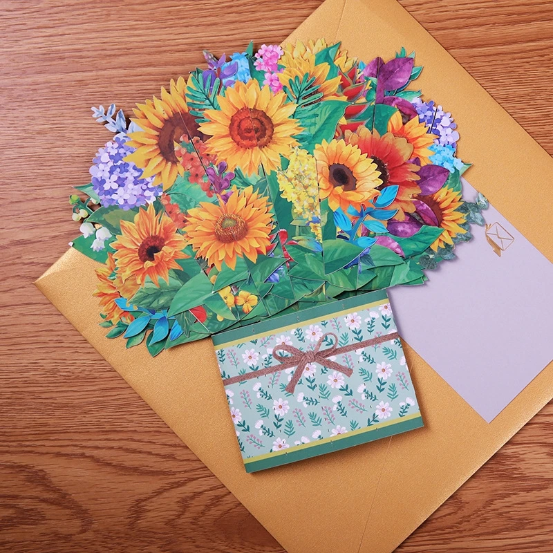 Handmade 3D Pop Up Sunflower Mothers Day Paper Sculpture Greeting Card Tabletop Centerpiece For Mom Elegant Gift Home Decor