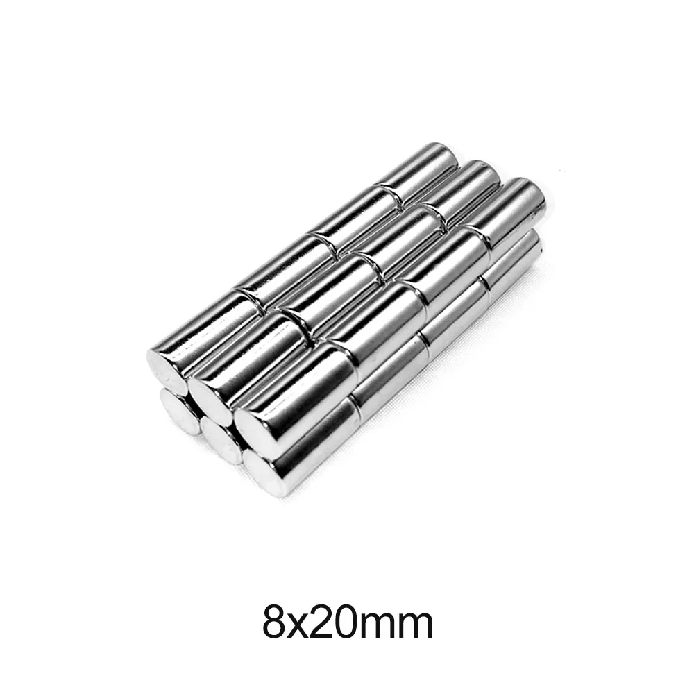 5~50PCS 8x20 mm  Powerful Magnetic Magnet 8mm x 20mm Thick Permanent Neodymium Magnet Strong 8x20mm Round Search Magnet 8*20 mm