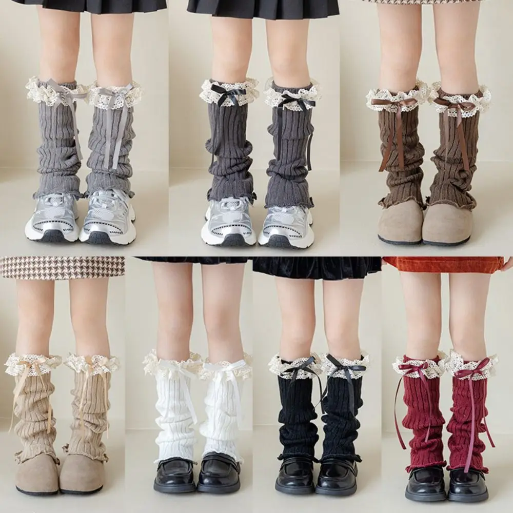 Hochelastische Spitzen-Beinwärmer, gestrickte Spitzenbesatz-Socken im Lolita-Stil, süßer Stil, Fußwärmer für Kinder, Herbst-Winter-Saison