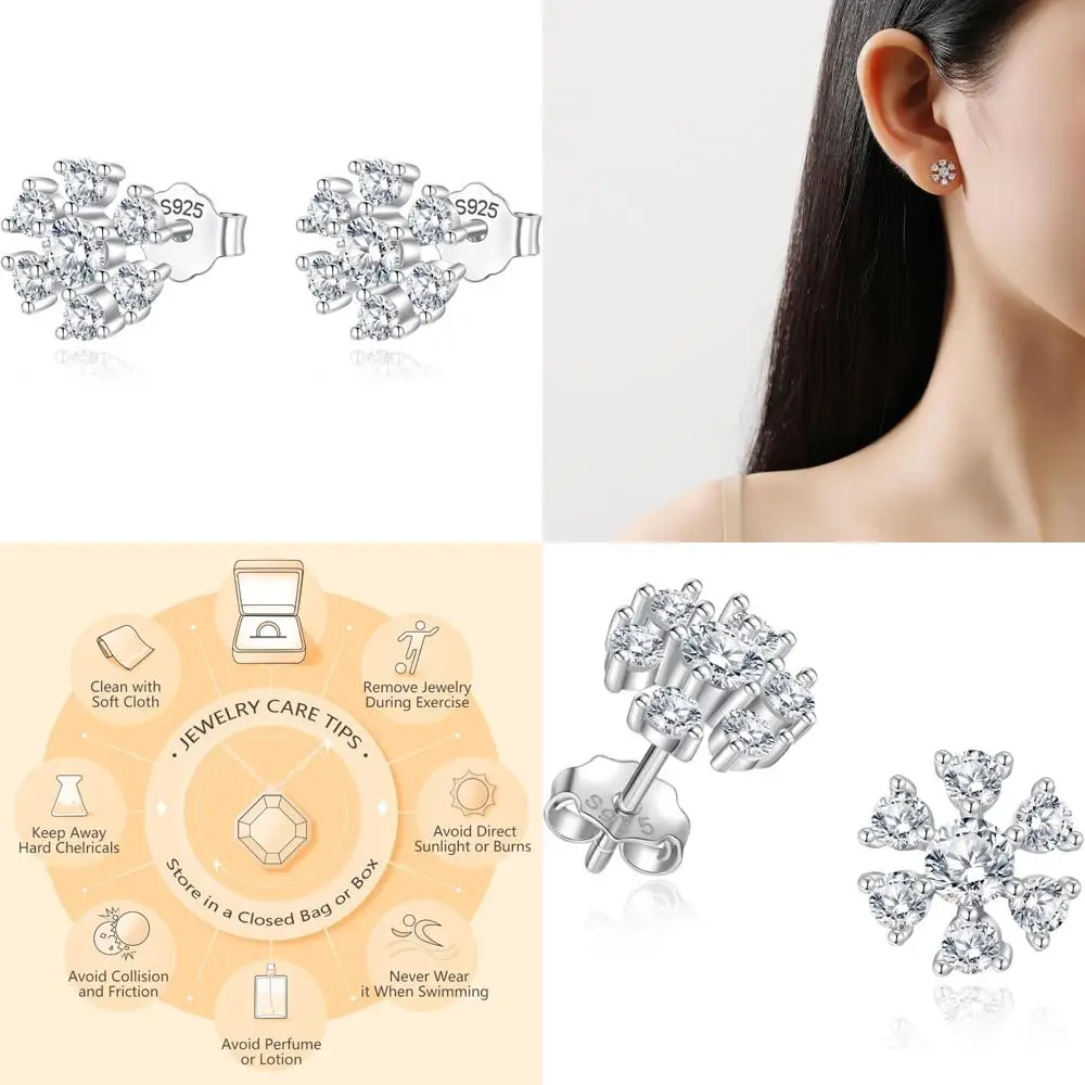 

Женские серьги с цветочным муассанитом из стерлингового серебра, белое золото 18 карат, цвет D, качество VVS1, серьги-гвоздики с цветком