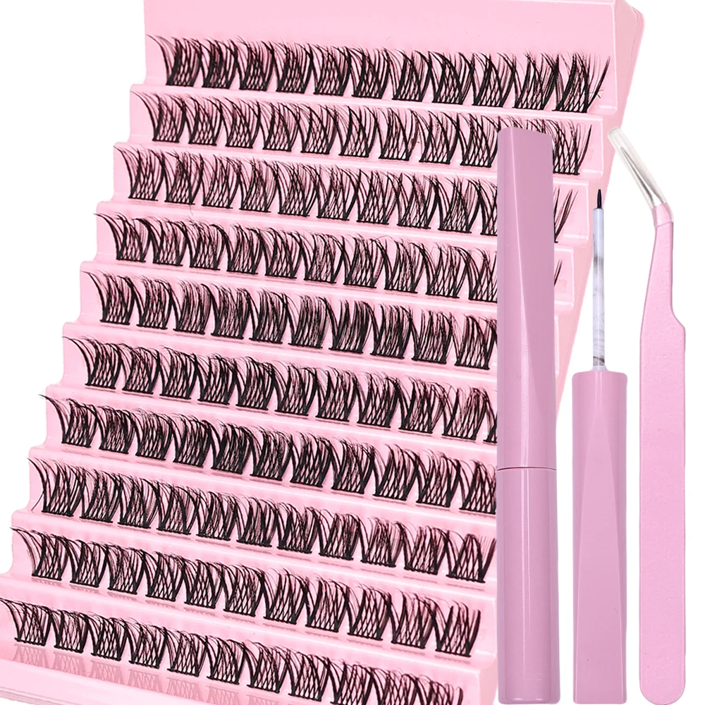 DIY False Eyelashes Extension Kit with 110 Lash Clusters, Adhesive, Sealant and Tweezers - Mix Length Eye Makeup Tool