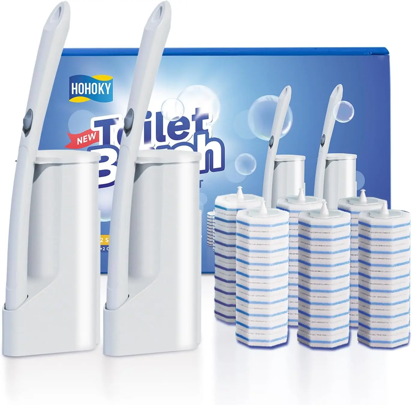 

Disposable Toilet Brush Cleaning System with 2 Wands & 60 Refills, Wall Mounted Holder