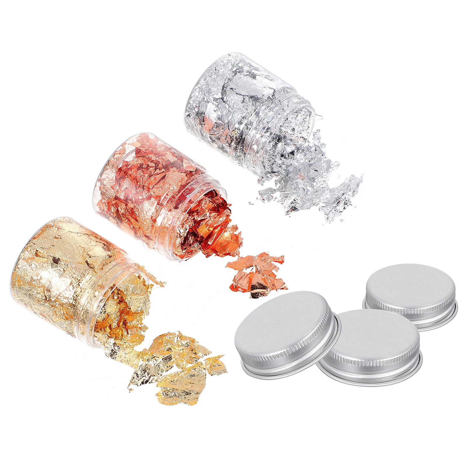 

3 Bottles Gold Foil Paper Shreds Nail DIY Supplies Studs Decor Bronzing Patches Tin