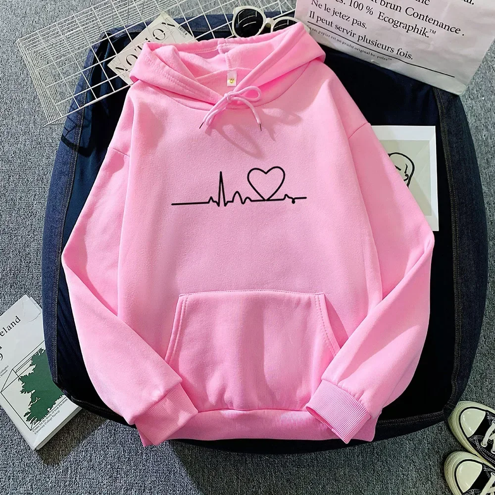 Women Casual Print Loose Hoodies Spring Long Sleeve Hooded Sweatshirt Harajuku Simple Tops Lazy Style Pullover 2024 Streetwear