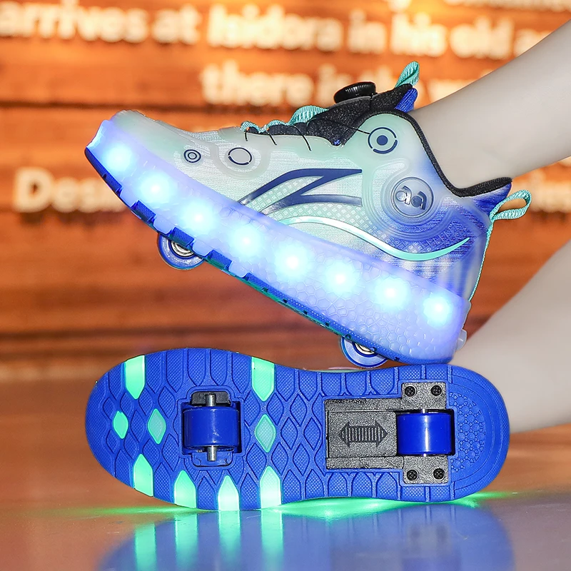 クールな光るローラースケート、男の子と女の子のためのユニバーサルデザイン、二輪LEDキッズスケート、男の子、女の子、女性用スニーカー、サイズ29-40
