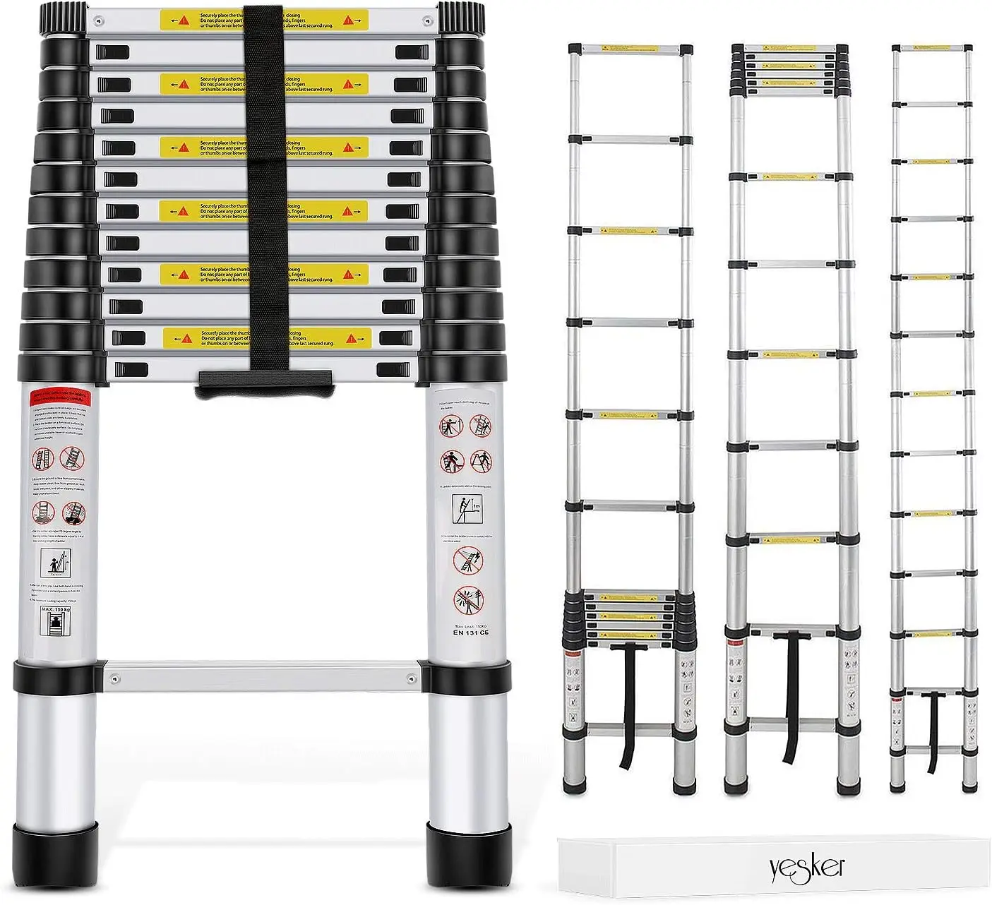 Ladder Aluminum Telescopic Extension Multi Purpose Ladders EN131 Certified - Extendable with Spring Lo