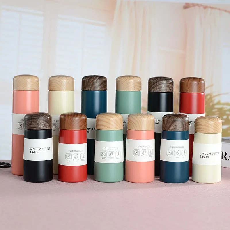 Portable Stainless Steel Thermos Cup, Cute Mini Pocket Cup, Wood Grain, Small Capacity, Personalized Water Cup, Student