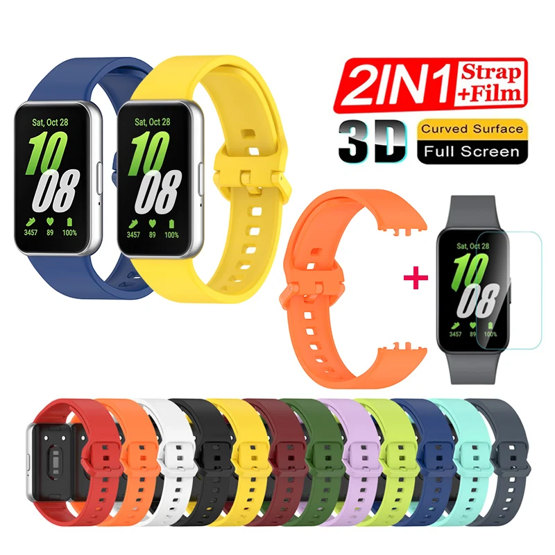 2in1 Silicone Strap+Screen Protector For Samsung Galaxy Fit 3 Fit3 Wristband