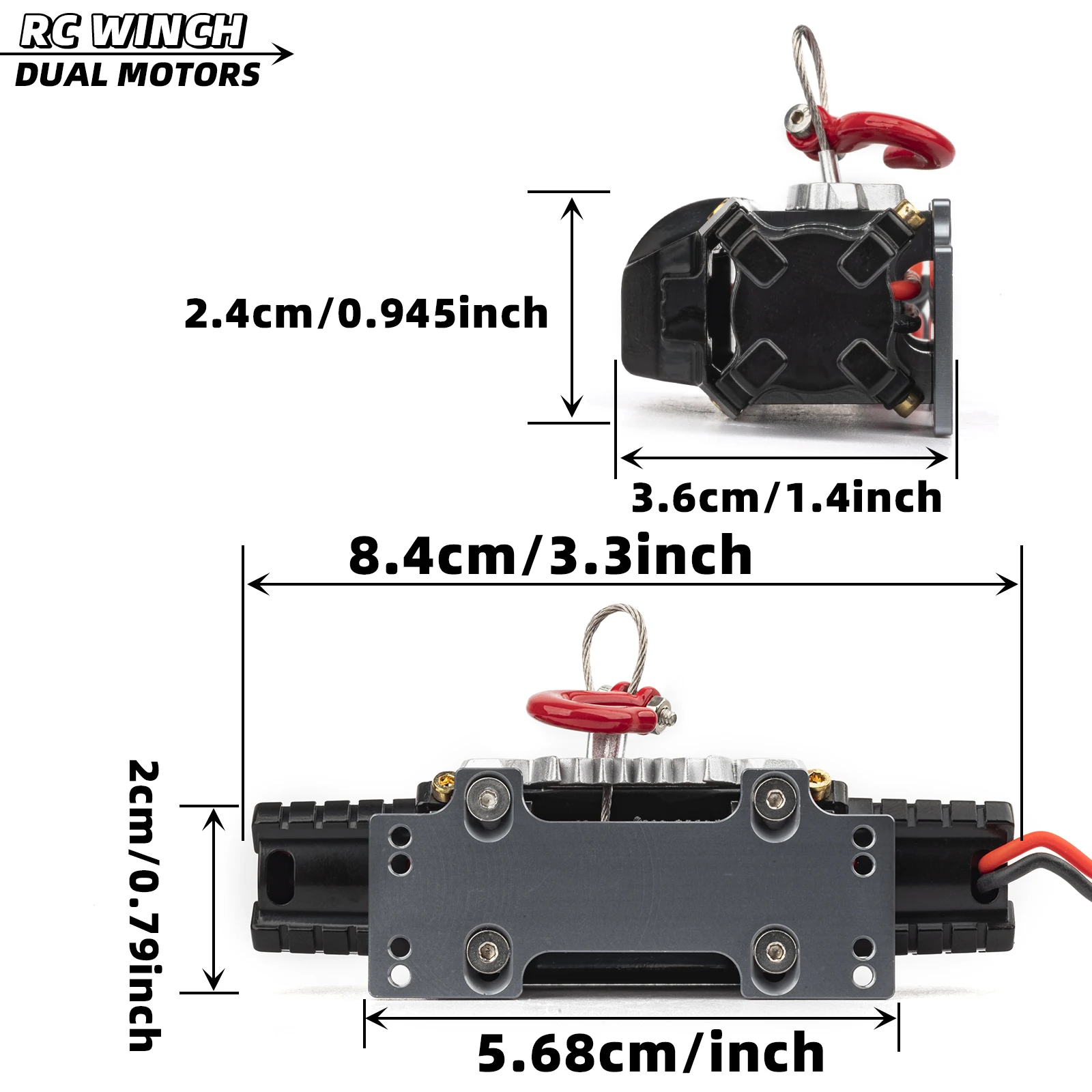 RC Metal Winch 8-15kg Double Motor Simulated Automatic Winch For 1/10 RC Crawler Car Axial SCX10 TRX4 D110 Tamiya