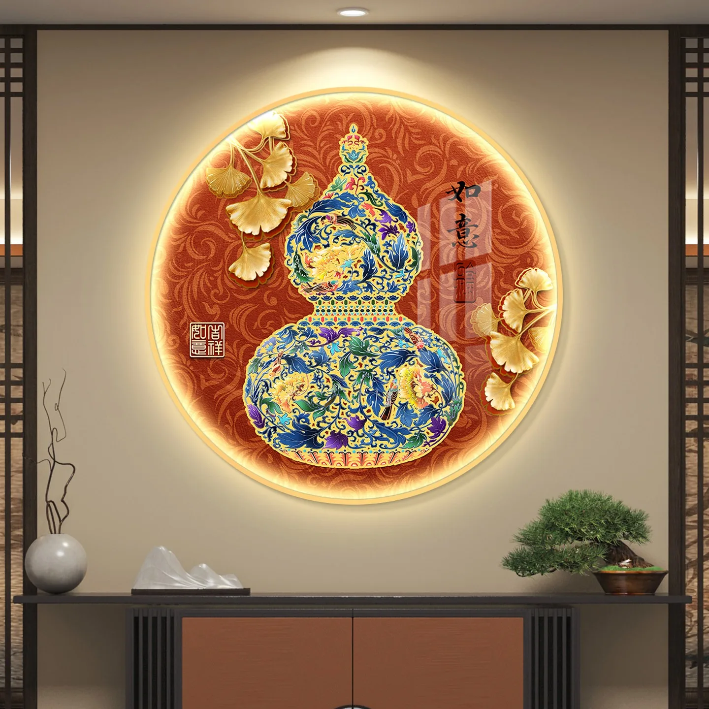 Gourd led light luxury entry porch circular decorative painting corridor aisle hanging murals modern high sense