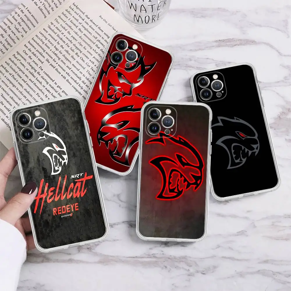 Funda para Teléfono con Diseño de Auto Dodge Challenger S-SRT para iPhone 11 13 16 12 17 14 15 Pro Max Plus, Carcasa Trasera Transparente Suave
