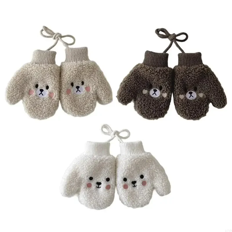 

D7YD Warm Fleece Infant Mittens With Matching Neck Hanging Strap For Easy Carrying