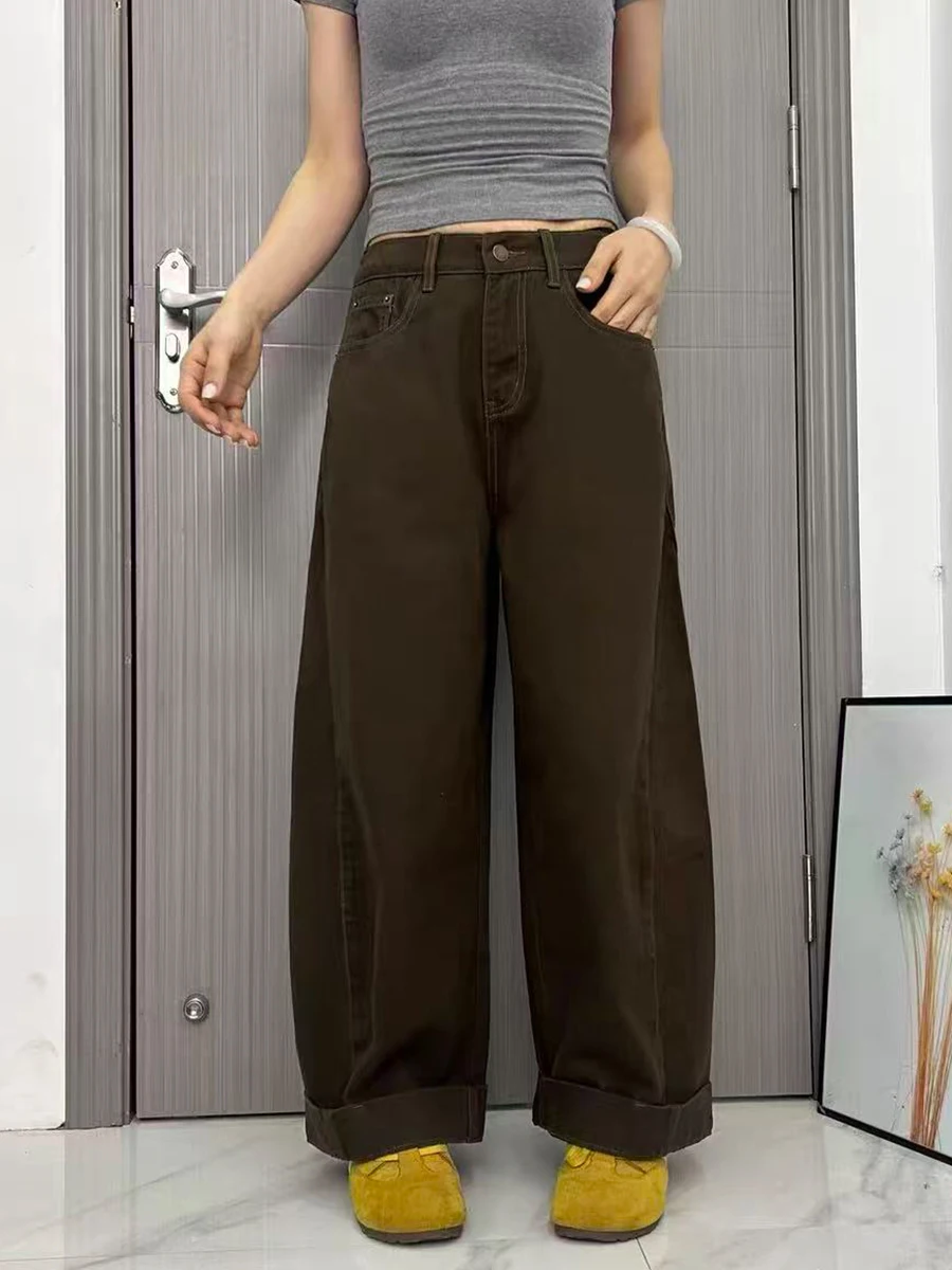 

plus Size Vintage Denim Jeans Women's Loose High Waist Straight Leg Wide Leg Pants for Pear aped Body Autumn Casual Wear