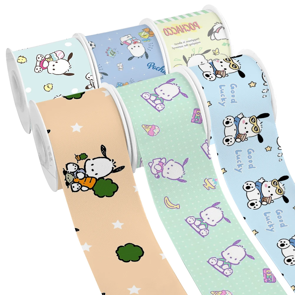 Japanese Sanrio Psyduck Cartoon Pochacco Design Printed Grosgrain Satin Ribbon for Gift Wrapping Hair Bow 50 Yards