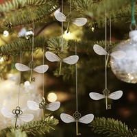 17pcs Rustic Vintage Metal Key Pendants with Dragonfly Design, Christmas Tree Ornament, Festive Home & Kitchen Decor