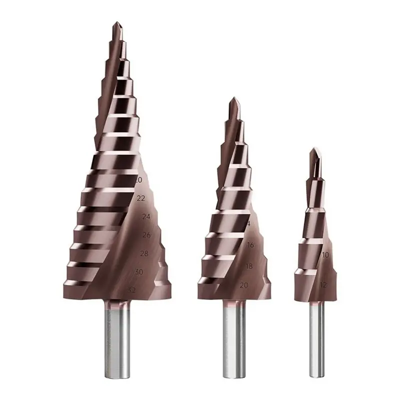 AT05-Step Drill Bit Set, 3Pcs Titanium Step Drill Bits, Metric 4Mm To 32Mm Drill Cone Bits For Metal, Wood, PVC