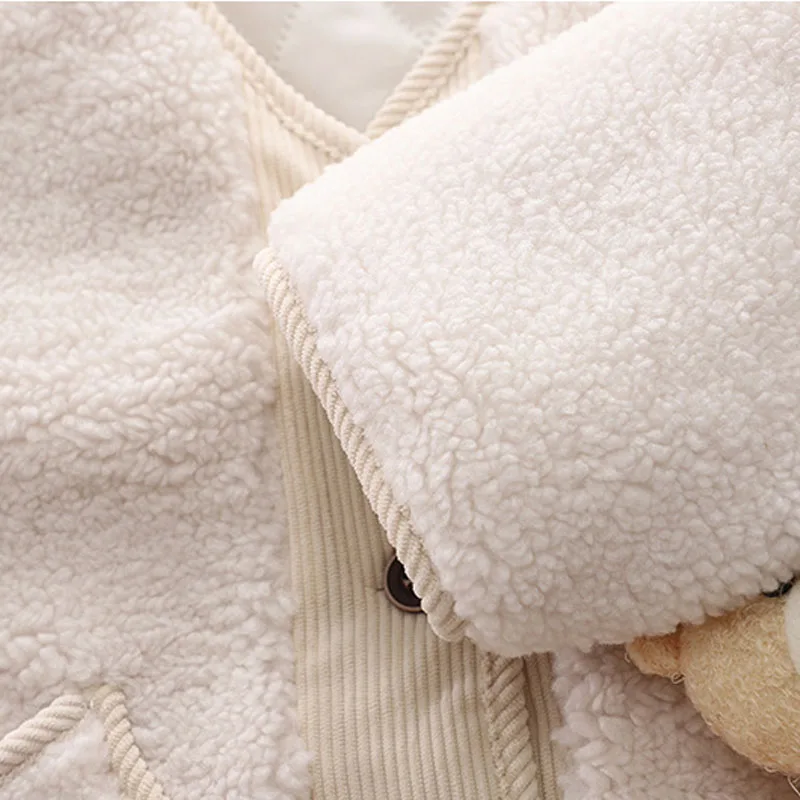 2024 Girls' Winter Clothes Coat Bear Scarf Padded Children'S Jackets Cute Outerwear For Kids Clothing Girl Long Sleeve Buttons image 6