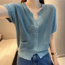 2024 nuova estate Sexy oversize a vita alta Retro Office Lady camicia da donna stile coreano a vita alta con scollo a V manica corta Chic top