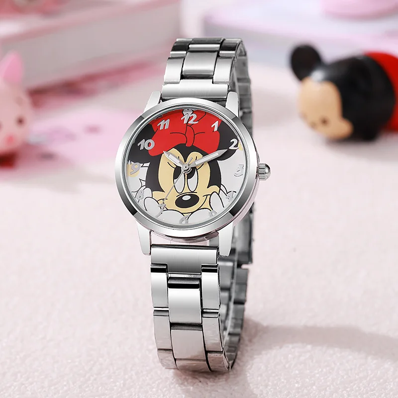 

Детские часы DISNEY с Микки Маусом и Минни, студенческие наручные часы с героями мультфильмов Aolly, стальные кварцевые часы для детей 5-15 лет, подарок