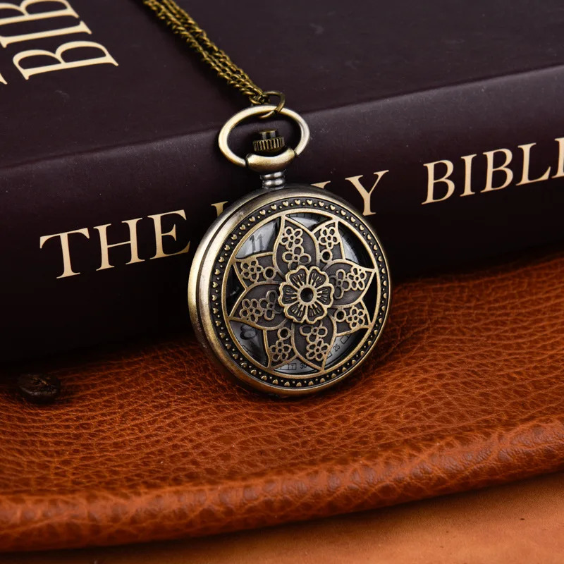 ساعة جيب كوارتز مجوفة ، 8 أوراق ، زهرة مزدوجة ، سلسلة مجوفة ، هدايا ساعة عتيقة