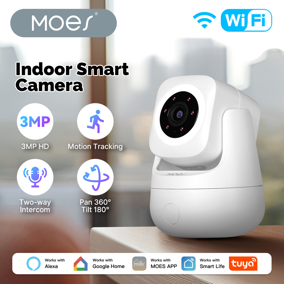  MOES Tuya WiFi Smart Camera Indoor 3MP HD Pan 360° Tilt 180° Home Monitoring Surveillace Work with Alexa Google Home 