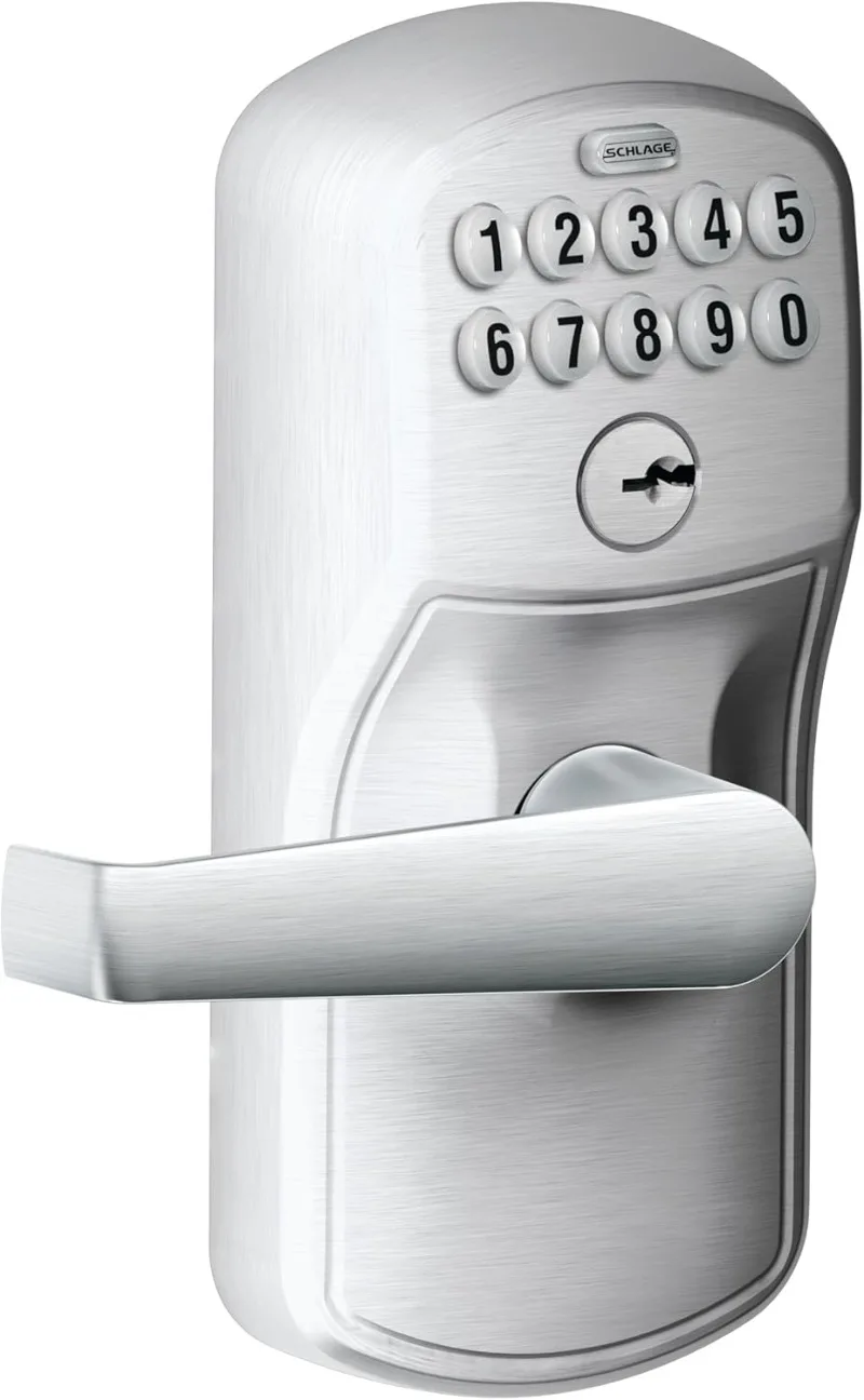 SCHLAGE Brushed Chrome FE595CS V PLY 626 ELA Plymouth Light Commercial Electronic Keypad Lock with Elan Lever(Satin Chrome)