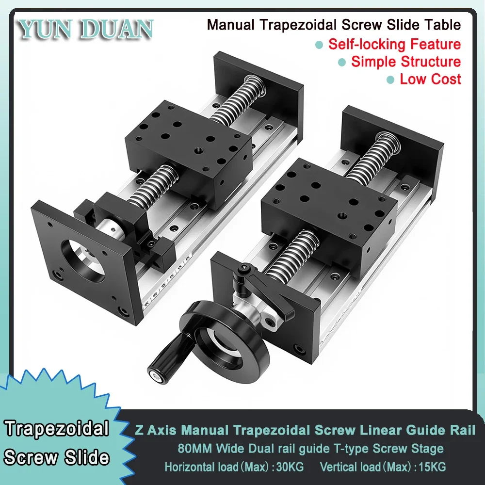 Actionneur linéaire à table coulissante à vis trapézoïdale, axe Z, largeur 80 mm, autobloquant, charge 30 kg, double rail de guidage linéaire, moteur Nema23 57 mm