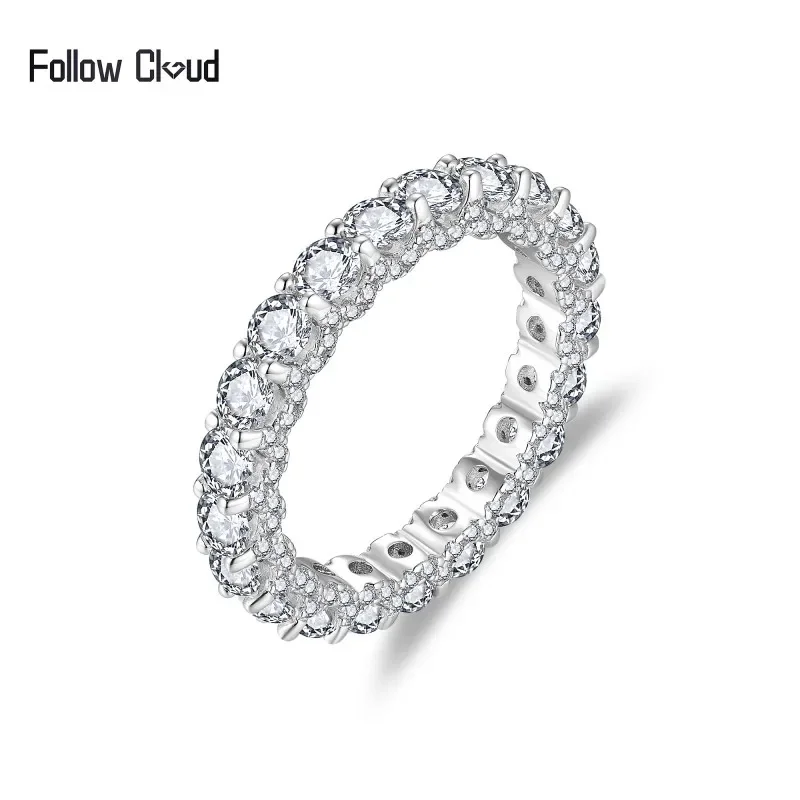 

Follow Cloud Total 2.7ct 3.0mm Fully Round Moissanite Diamond Eternity Ring for Women 925 Sterling Silver Sparkling Wedding Band