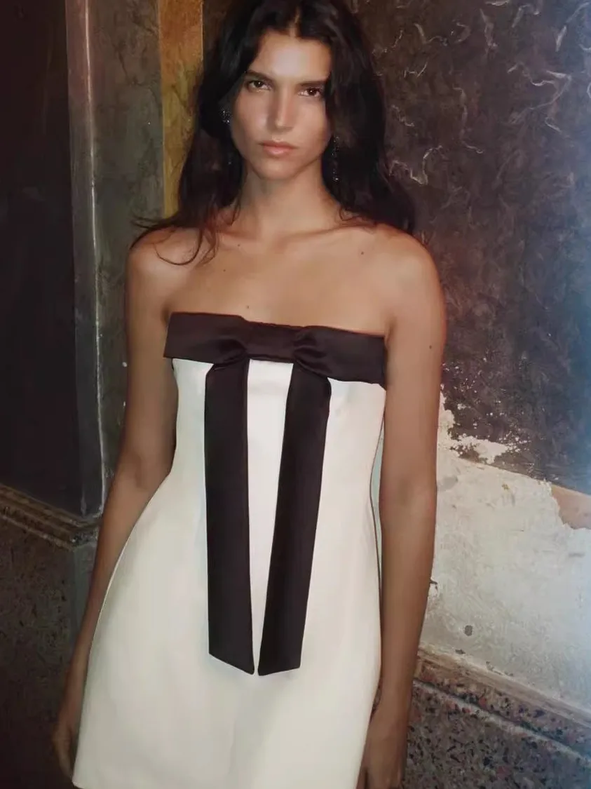 Nouveau hiver femmes Design oulder Bared col droit noeud décoration bustier tubulaire Dr décontracté Sle t-shirt Dr