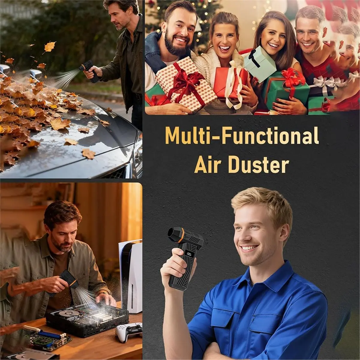 Y60A NEW-Compressed Air Duster,180000RPM Electric Air Duster with LED Display Cordless Air Blower for Keyboard/Car/Home Cleaning