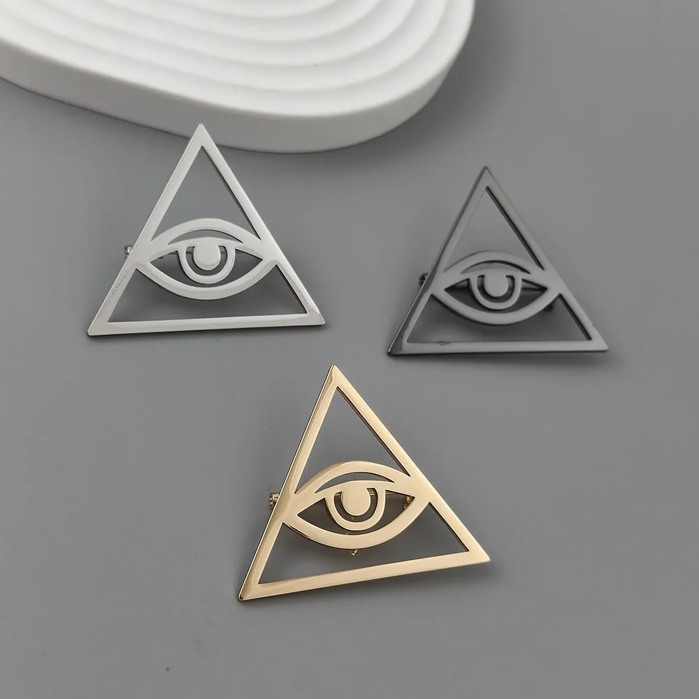 Triangular Enigmatic Eye Brooch - 18K Gold Plated 316L Stainless Steel Badge Brooch - Formal Jacket Pouch Jewelry Accessory