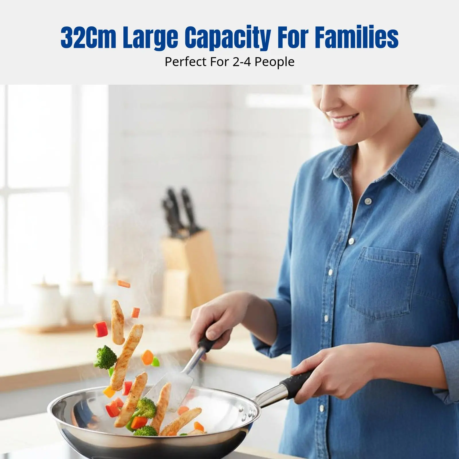 

Stainless Steel Wok, Deepened Round Bottom, No Coating, Heat-Resistant Handle, Gas & Induction Compatible