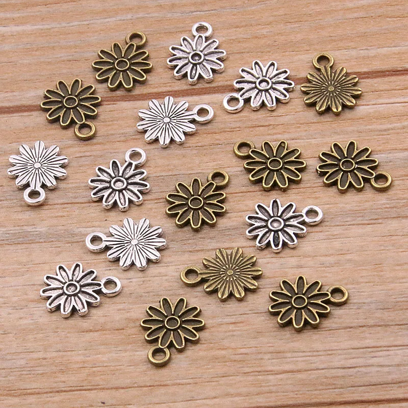 60PCS 10*13mm Metal Alloy 3 Color Small Daisy Flower Charms Plant Pendants For Jewelry Making DIY Handmade Craft