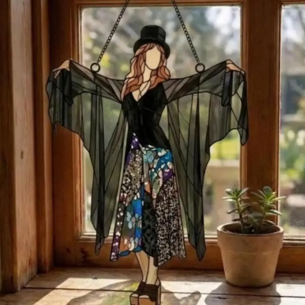 Vintage Dancing Lady Window Pendant Acrylic Home Decor Wind Spinner Gothic Witch Style Halloween Hanging Ornaments Home