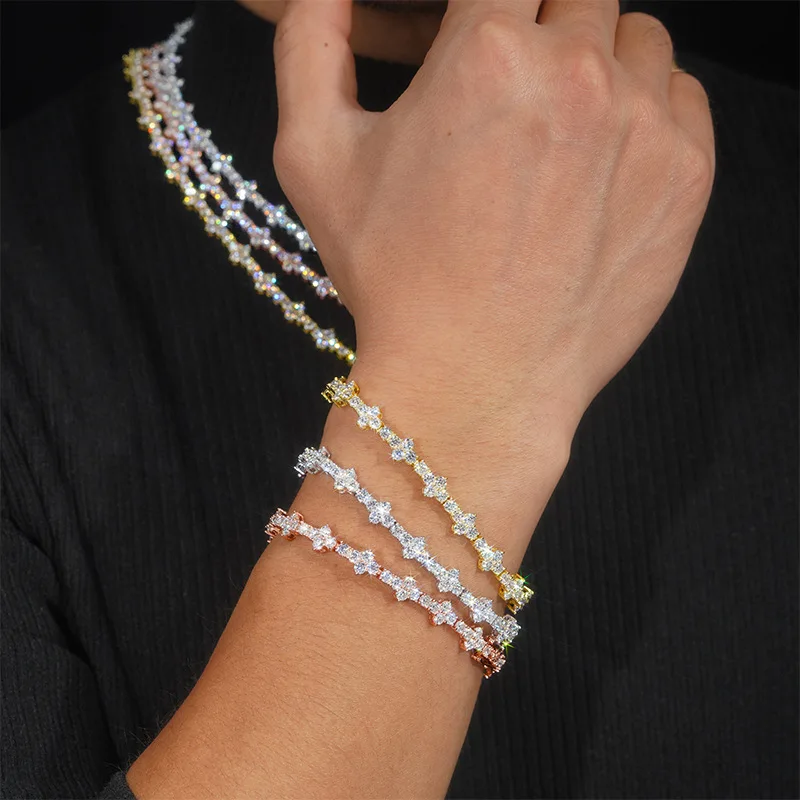 New 925 silver moissanite tennis chain 3-4mm hip-hop men's and women's bracelet necklace HipHop