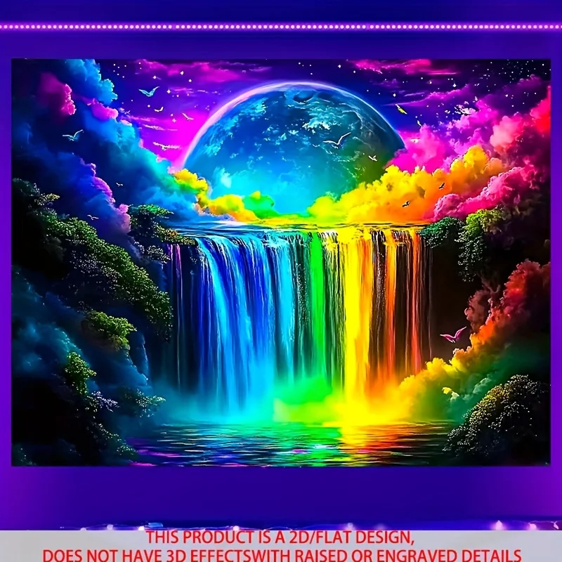 Vibrant Glow in the Dark Cosmic Waterfall Tapestry Sci-Fi Planets Wall Decor Aesthetic Backdrop for Space Theme Room Club Party
