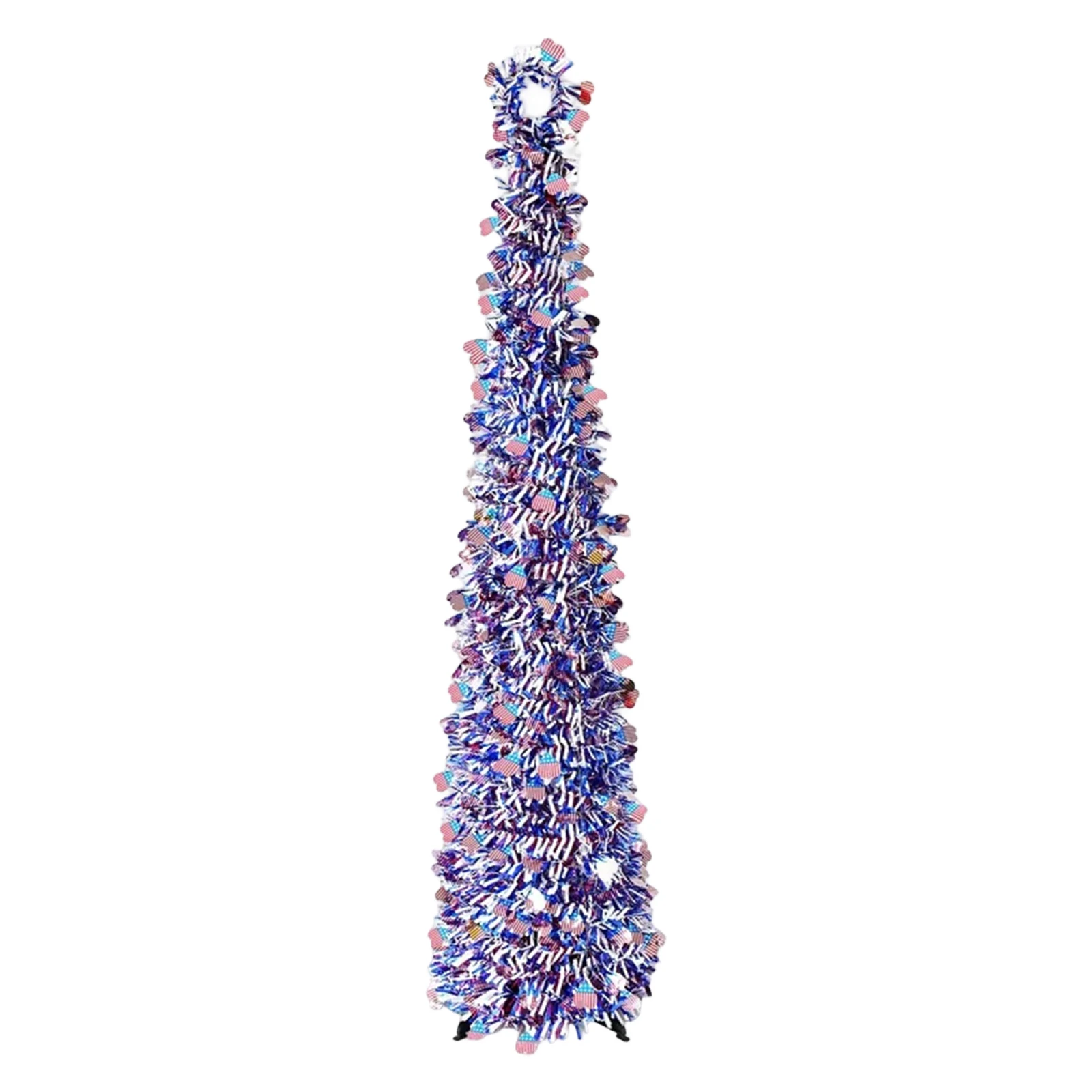 4th of July Decor Patriotic Pop up Pencil Christmas Tree Red White Blue Sequin Tinsel Tree for Memorial Day