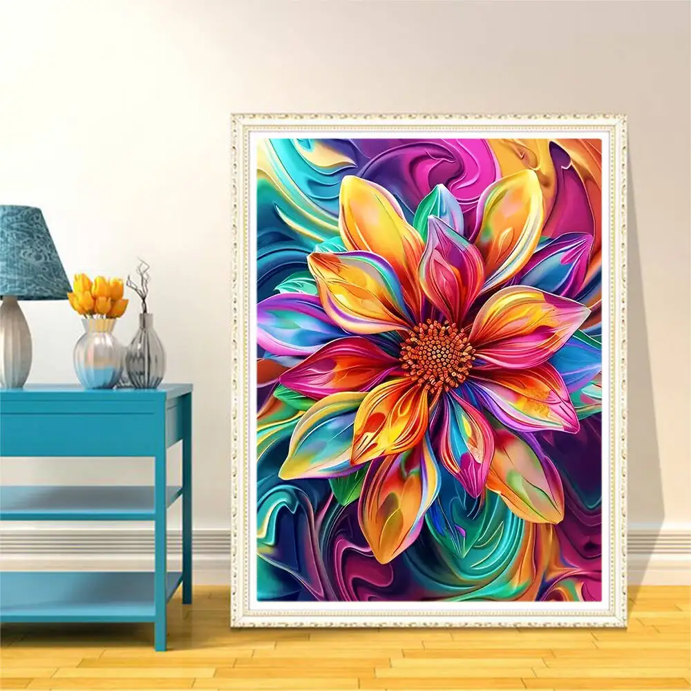 لوحة موموارت بالأرقام على شكل زهرة ملونة يمكنك صنعها بنفسك للبالغين المبتدئين رسم صورة قماشية لغرفة المعيشة ديكور المنزل #3