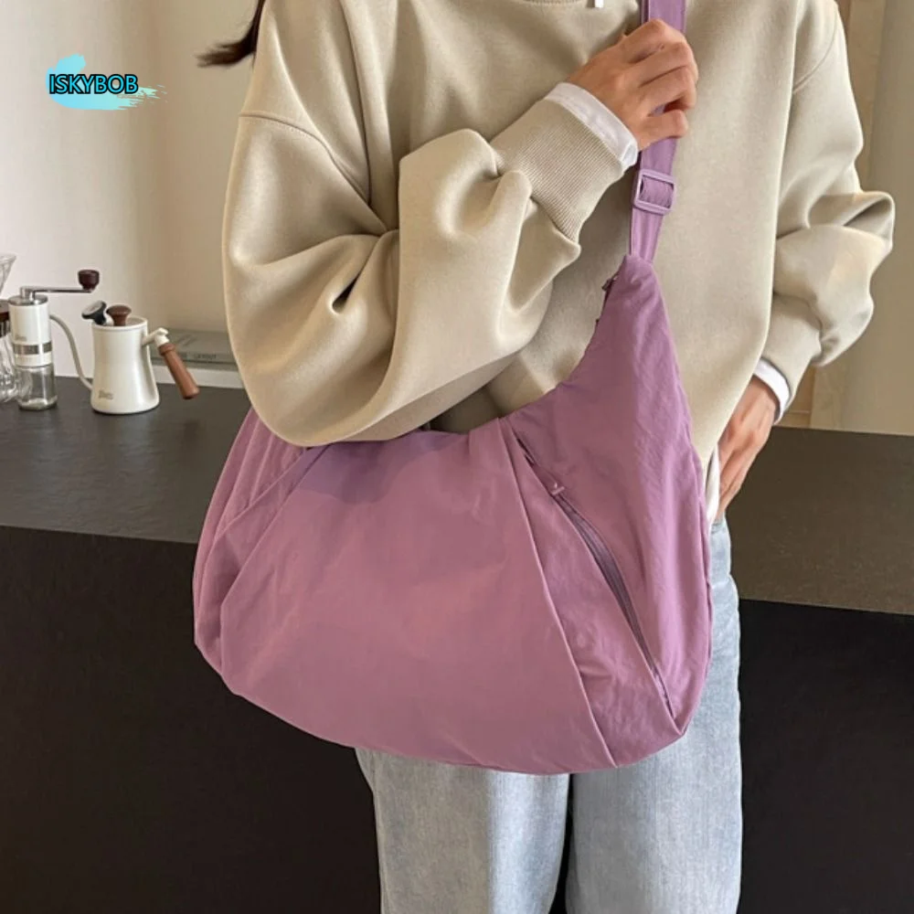 

Сумка-тоут в корейском стиле из нейлона, вместительная повседневная сумка-пельмень, складная однотонная сумка из ткани Оксфорд, сумка на плечо для путешествий