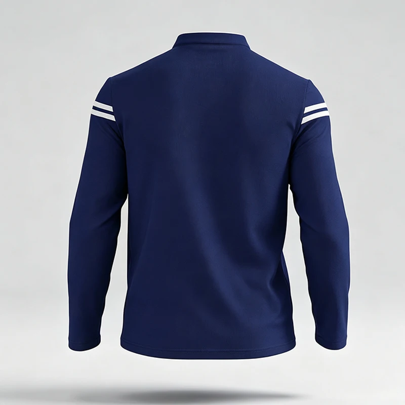 Herren-Poloshirt mit langen Ärmeln, Stehkragen, Knopfleiste und Streifenmuster – ideal für Reisen, Einkäufe und den Alltag. – Detail 10