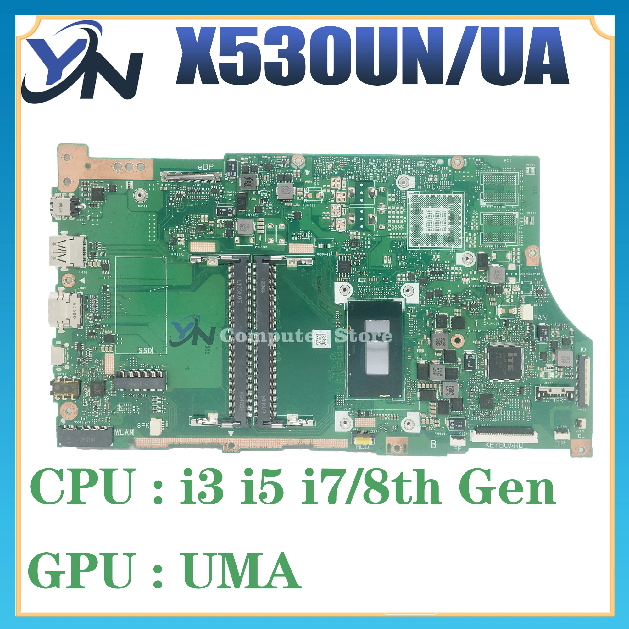 Scheda madre X530UN per ASUS X530UA X530UF A530U F530U V530U R530U K530U S530U X530UNO scheda madre del computer portatile I3 I5 I7 8th Gen