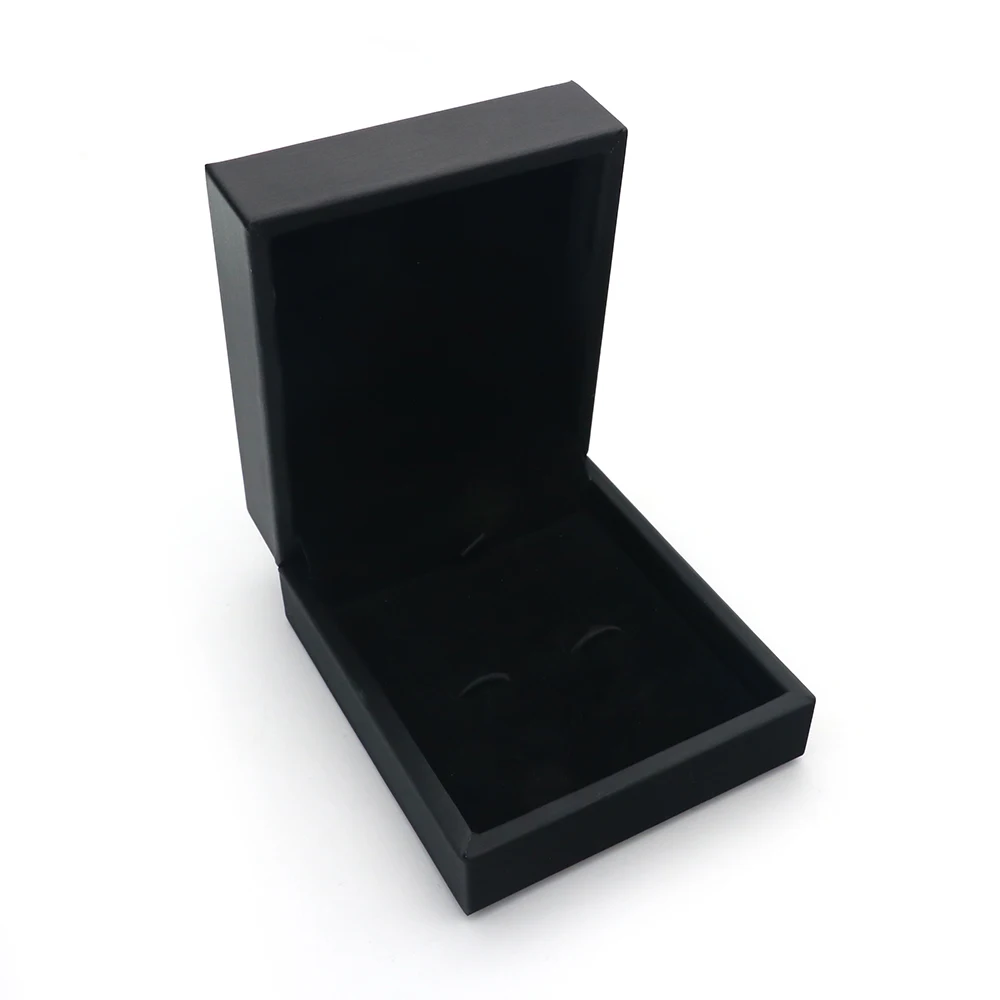 Men's Quality Cuff Links Gift Box Black Color Wire Drawing PU Coated Design Plastic Material Cufflinks Display Package