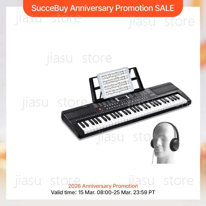

SucceBuy 61 Key Digital Keyboard Piano Electric Portable Piano Keyboard 200Tones 200Rhythms or 600Tones 500 Rhythms for Beginner