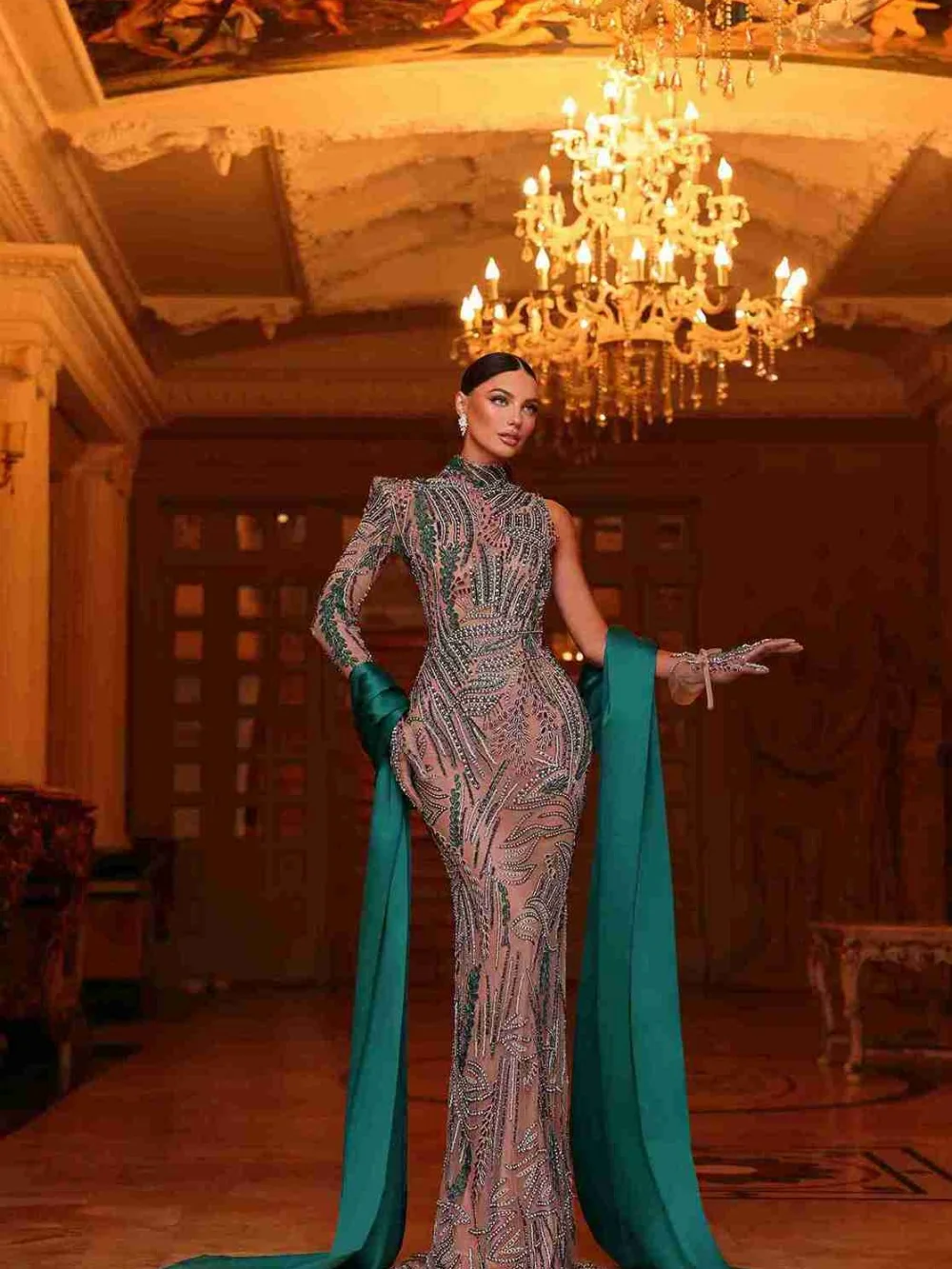 그레이스프롬 우아한 하이넥 이브닝 드레스 2026 정교한 텍스처 카펫 가운 트렌디 A라인 플로어 길이 파티 가운