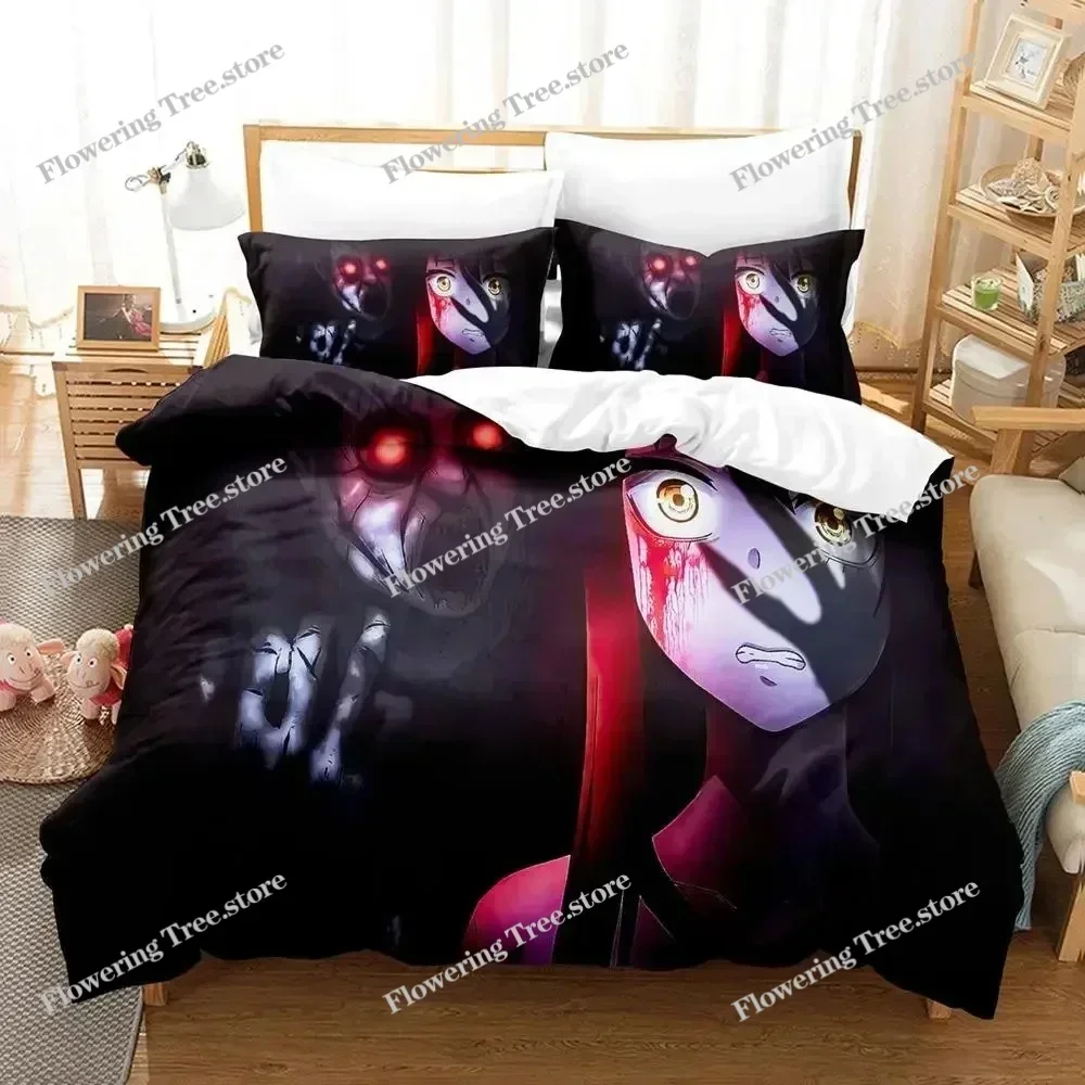 Anime Mieruko-chan The Girl Who Can See Them Bedding Set Boys Girls Twin Queen Size Duvet Cover Pillowcase Bed Kids Adult029592F
