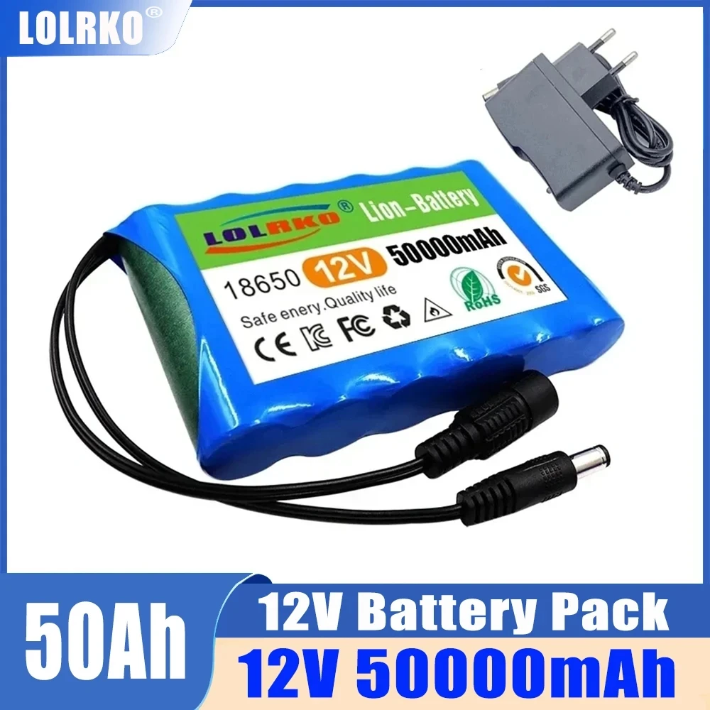 

18650 Rechargeable Battery 12V 50000mah Lithium Battery Pack Capacity DC 12.6V 31Ah CCTV Cam Monitor with Charger